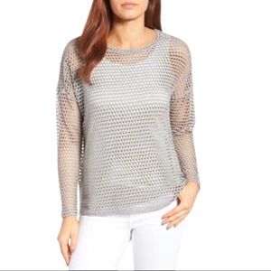 Bobeau Mesh- fishnet weave Grey Top